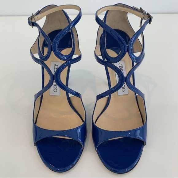 JIMMY CHOO COBALT BLUE PATENT LEATHER SANDALS SIZE EU 36 1/2 // 6.5 - Picture 10 of 16